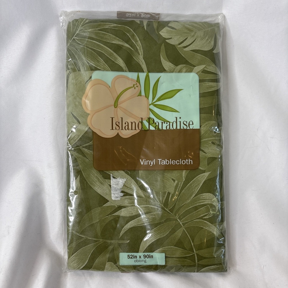Elrene Home Fashions Island Paradise Vinyl Flannel Back Tablecloth 52x90" Green